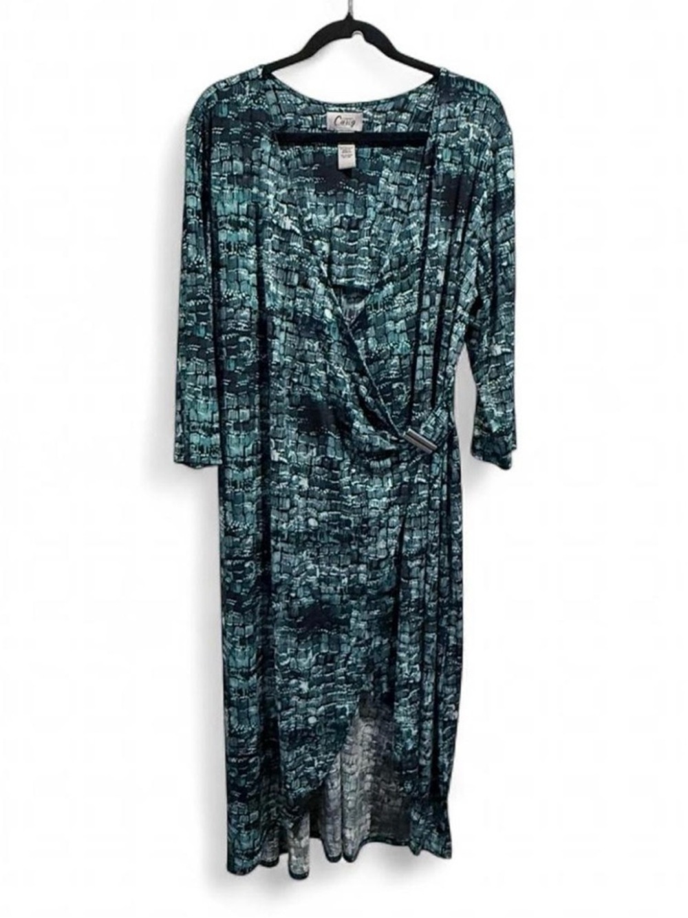 Cato Teal & Black Faux-Wrap High-Low Maxi Dress